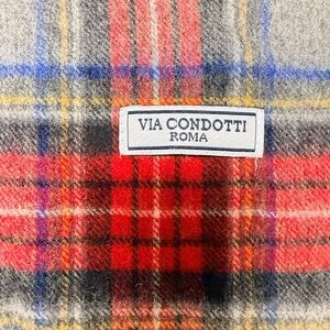 Via Condotti Roma Plaid Fringe Scarf Gray Red Tartan 65” x 12”